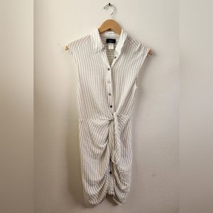 Vici Encounter Stripe Button-down Sleeveless Shirt Dress White Size Small